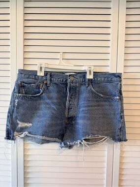 Agolde Distressed Blue Denim Cutoff Shorts
